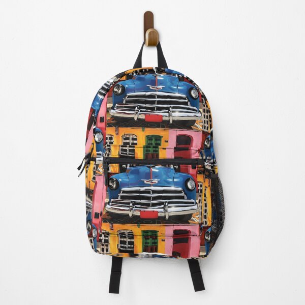 Item preview, Classic Blue Car Parked in Front of Colorful Havana Building - Vivid Yellow, Green, and Pink Section AI Abstract Art designed and sold by OlfactoART Studio.