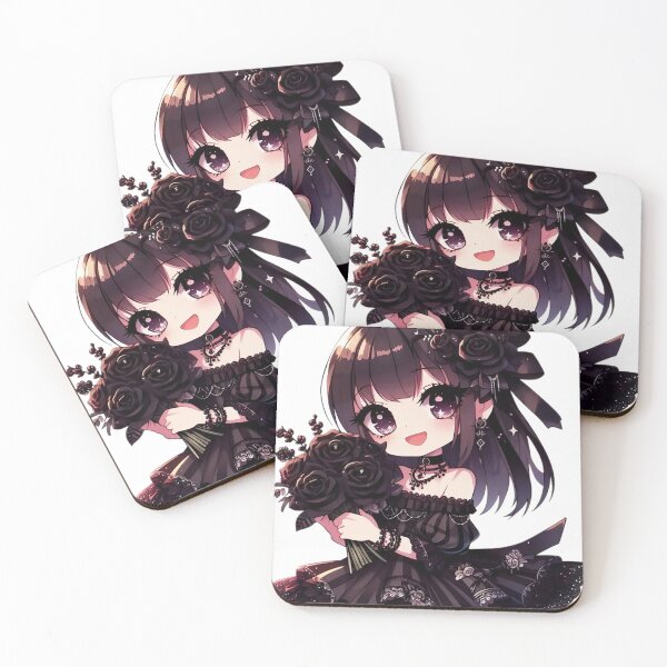 Item preview, Kawaii Black Dress Anime Girl With Black Flowers  designed and sold by StickyGuys.