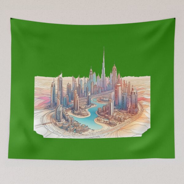 Item preview, Dubai Cityscape 3D Sketch with Desert,  designed and sold by PaintMeWorld.