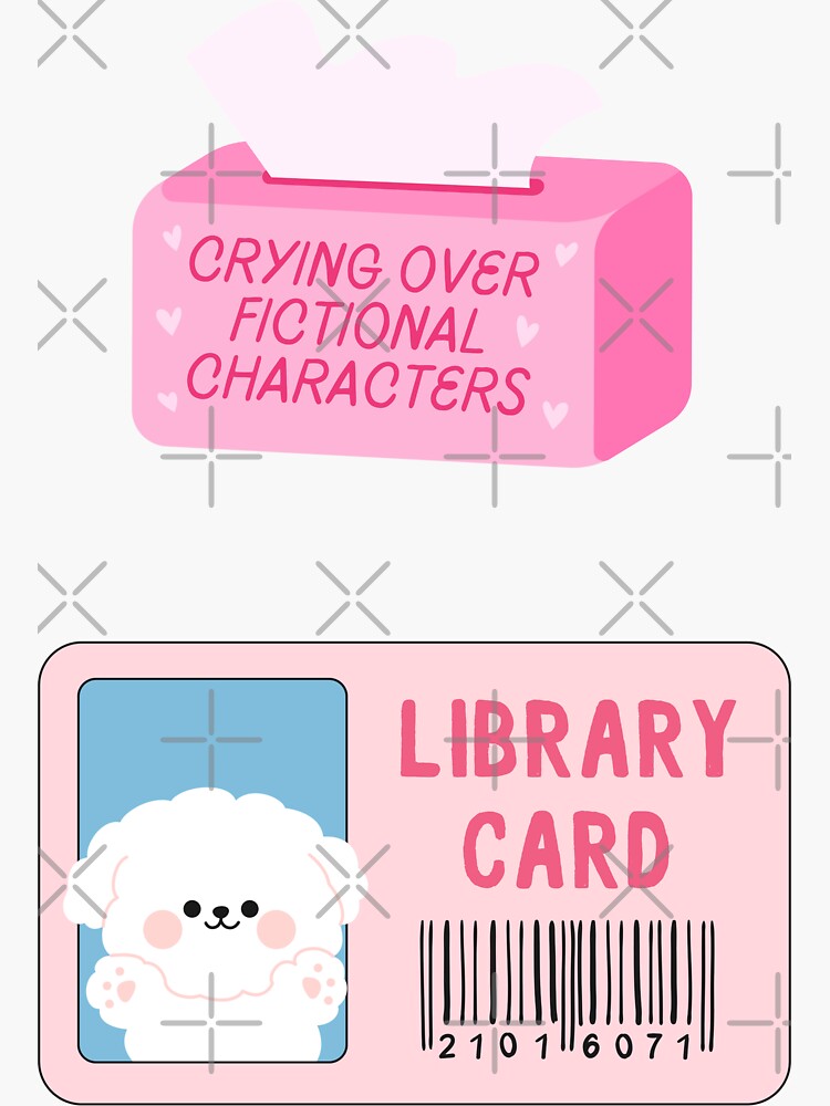 Thumbnail 3 von 3, Sticker, crying over fictional characters and dog library card - pink cute bookish pack designt und verkauft von catdiasart.