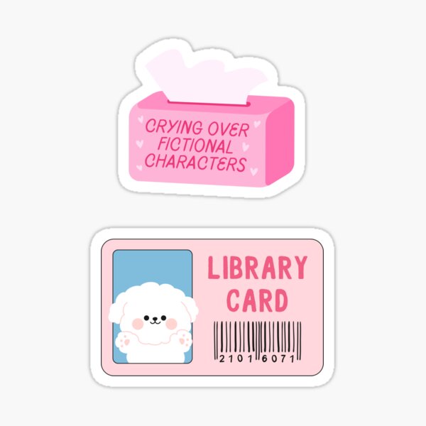 Artikel-Vorschau von crying over fictional characters and dog library card - pink cute bookish pack, designt und verkauft von catdiasart.