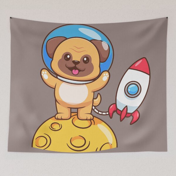 Item preview, Cute Pug Dog Astronaut Flying with Rocket Cartoon Vector Icon Illustration designed and sold by hjian8219.