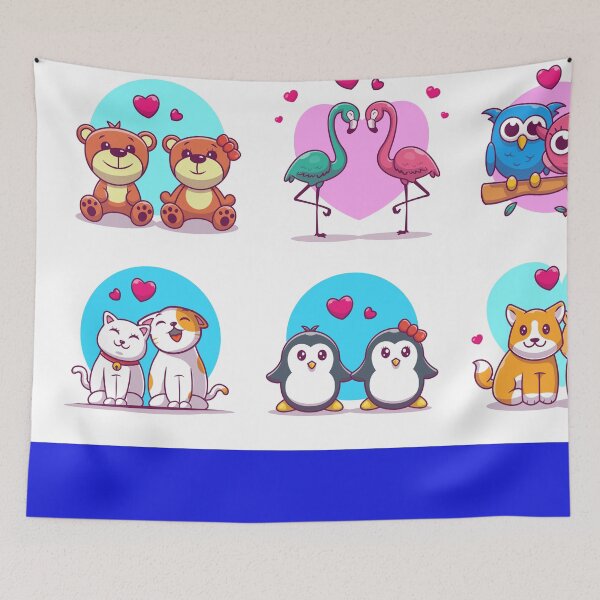 Item preview, 6 Animal Couples with Love Hearts Cartoon Vector Icon Illustration designed and sold by hjian8219.