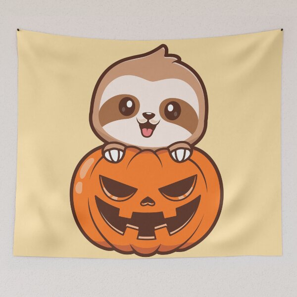 Item preview, Cute Sloth with Pumpkin Halloween Cartoon Vector Icon Illustration designed and sold by hjian8219.