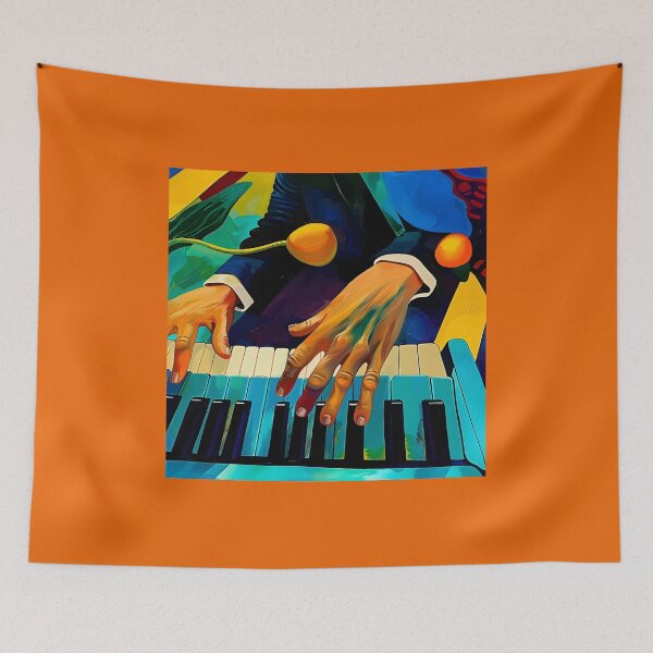 Item preview, Vibrant Colors and Dynamic Brushstrokes - Hands Playing Expressive Melody on Piano in Abstract Generative AI designed and sold by OlfactoART Studio.