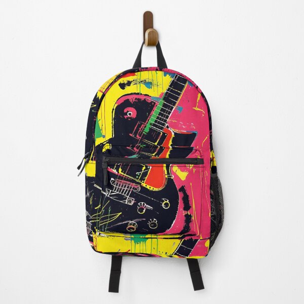 Item preview, Vibrant Abstract Electric Guitar on Bright Yellow, Red, and Pink Splashes - Dynamic and Lively Composition designed and sold by OlfactoART Studio.