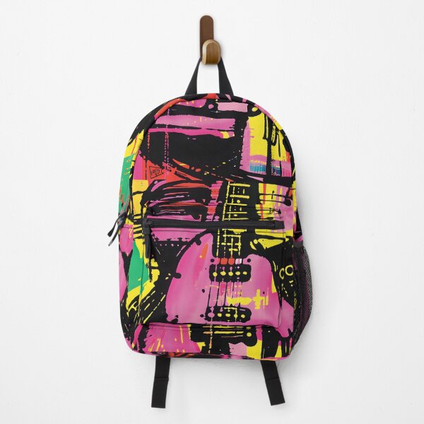 Item preview, Vibrant Electric Guitar with Abstract Multicolored Background - Energy and Movement in Pink, Yellow and Black AI Generated designed and sold by OlfactoART Studio.
