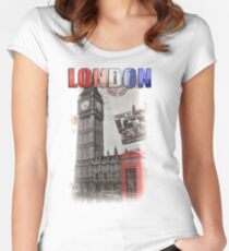 London Skyline Postcard Women's Fitted Scoop T-Shirt
