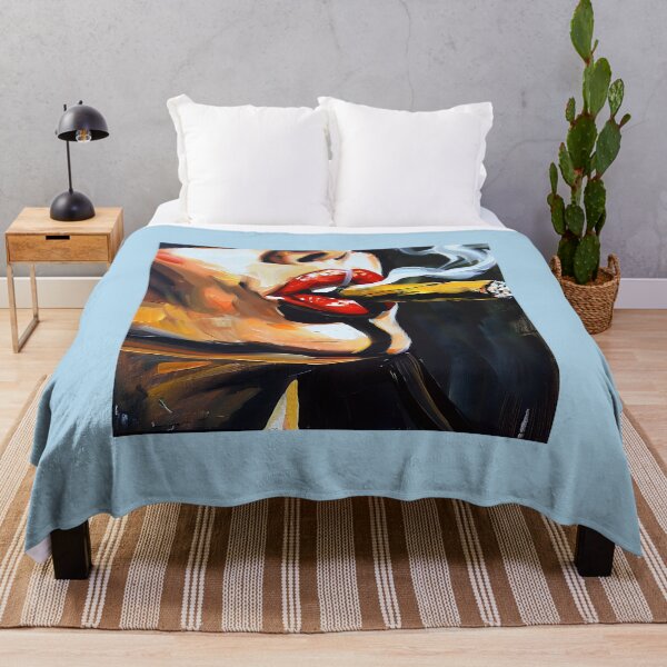 Item preview, Red Lips Gripping a Smoldering Cigar - Bold Brush Strokes and Vivid Colors with Curling Smoke designed and sold by OlfactoART Studio.
