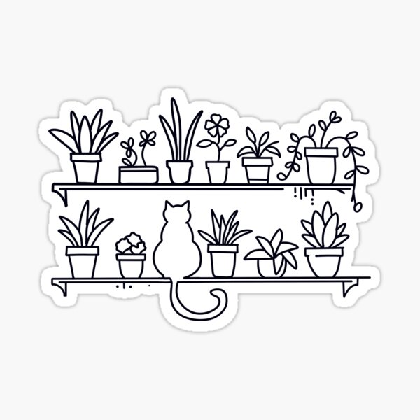 Item preview, Cats and plants line drawing designed and sold by EvergreenWhimsy.