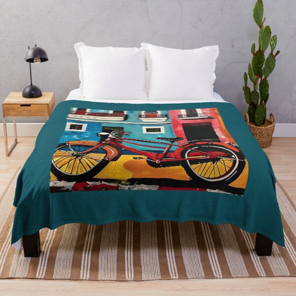 Item preview, Vintage Bicycle in Front of Colorful Textured Wall - Vibrant Havana Shades of Blue, Red, and Blue designed and sold by OlfactoART Studio.
