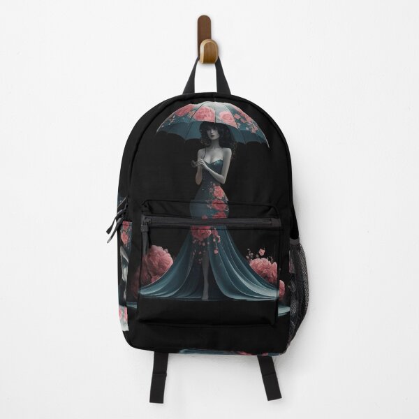 Item preview,  Figure in an Elegant, Flowing Dress Adorned with Floral Patterns Holding an Umbrella designed and sold by macadolie.