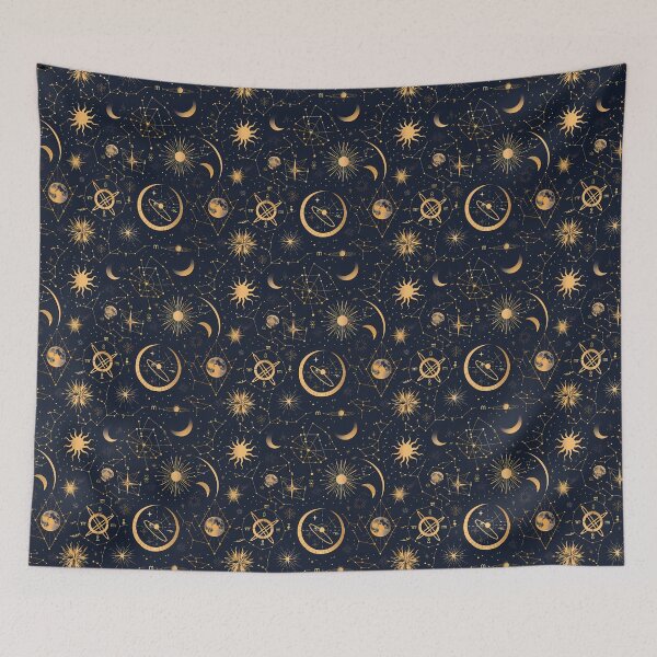 Item preview, Dark academia navy blue and gold astrology pattern  designed and sold by EternalScholar.