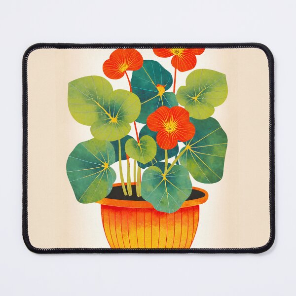 Item preview, A beautiful Nasturtium herb in the pot drawing, watercolor illustration designed and sold by trendiefoxx.