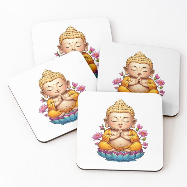 Item preview, Cute Tiny Buddha seated in a meditative pose on a lotus flower Stickers designed and sold by We-Ai-Art.