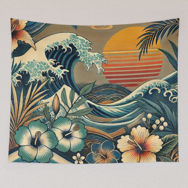 Item preview, Sunset Wave Serenade - Tropical Wave Art Print designed and sold by MellowLazy.