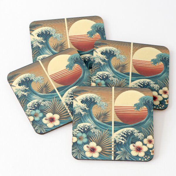 Item preview, Tropical Twins at Dusk - Dual Panel Tropical Wave Art Print designed and sold by MellowLazy.