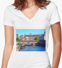 “Beautiful Copenhagen”, Photo / Digital Painting Women's Fitted V-Neck T-Shirt