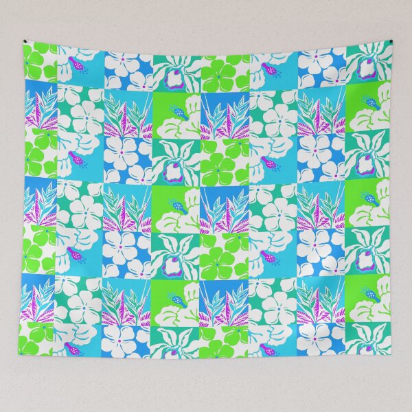 Item preview, Hawaiian Floral Country Patchwork-blues and greens designed and sold by Linda Maliuana.