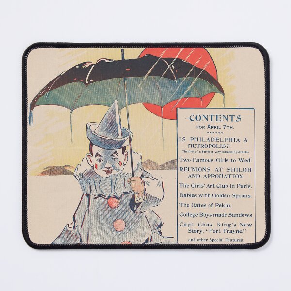 Item preview, Clown in the Rain: Advertisement for Philadelphia Sunday Press, April 7, 1896 designed and sold by AnimaliaStar.