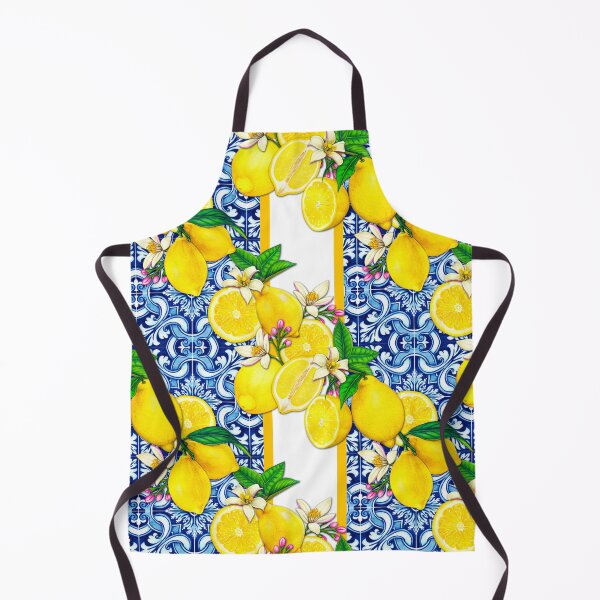 Item preview, Lemons on blue tiles designed and sold by MyAbstractInk.