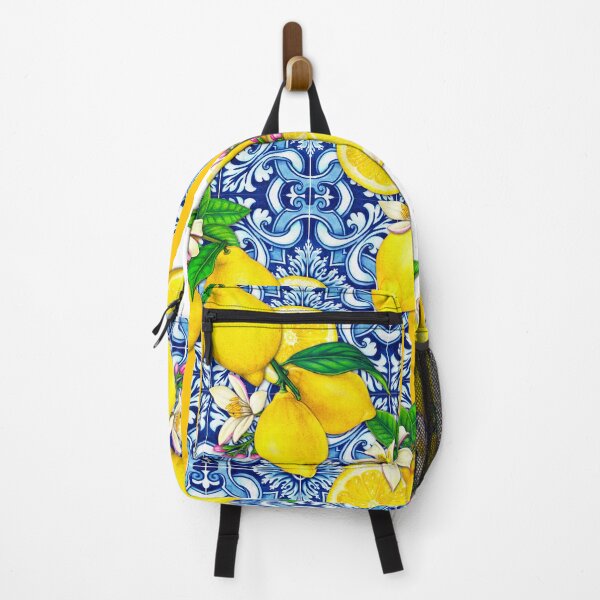 Item preview, Lemons on blue tiles designed and sold by MyAbstractInk.