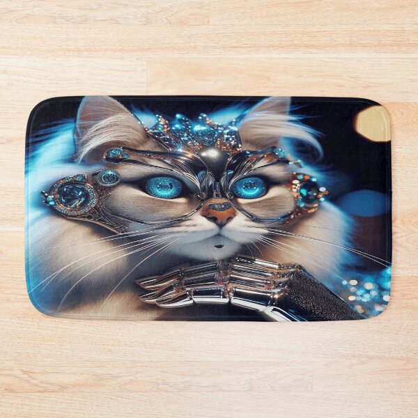 Item preview, Futuristic cat portrait with shimmering light blue eyes designed and sold by FotoworldEdel.