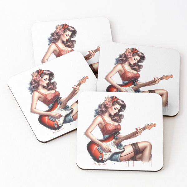 Item preview, Pop Art Pin Up Idol Woman Playing Guitar 9 designed and sold by IBTees.