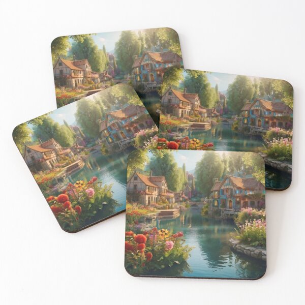 Item preview, Whimsical Waterside Village designed and sold by BlareBlare.