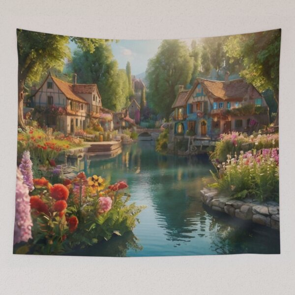 Item preview, Whimsical Waterside Village designed and sold by BlareBlare.