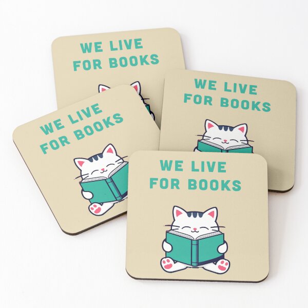 Item preview, WE LIVE FOR BOOK, cute cat reading an open book  designed and sold by La Loca.