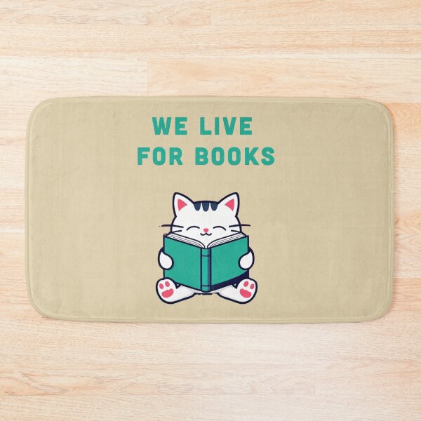 Item preview, WE LIVE FOR BOOK, cute cat reading an open book  designed and sold by La Loca.