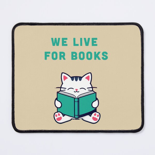 Item preview, WE LIVE FOR BOOK, cute cat reading an open book  designed and sold by La Loca.