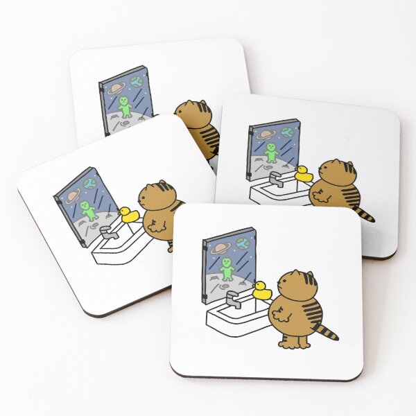 Item preview, a Cat and a Duck looking at the moon through the mirror designed and sold by superbaechoo.