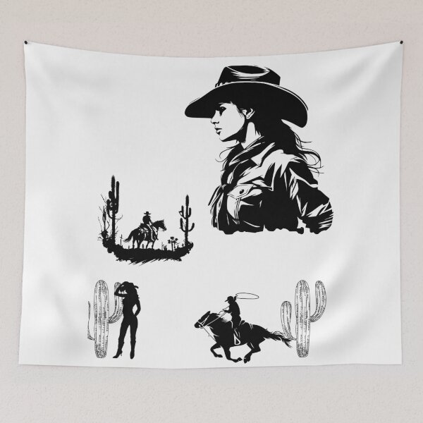 Item preview, Western Vibes: Cowboy and Cowgirl Silhouettes on a Rugged Desert Background designed and sold by Aqmean.