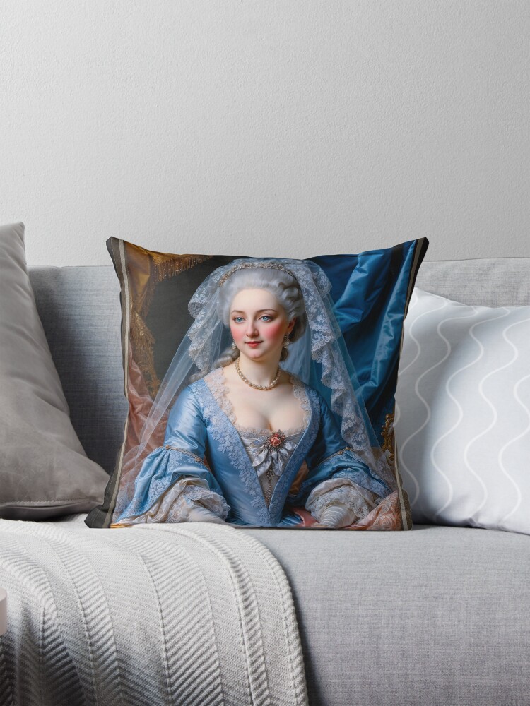 Portrait Of Lady Elena Briventon In A Blue Satin Gown Alluring AI Concept Art by Xzendor7 Decorative Art Print Throw Pillow