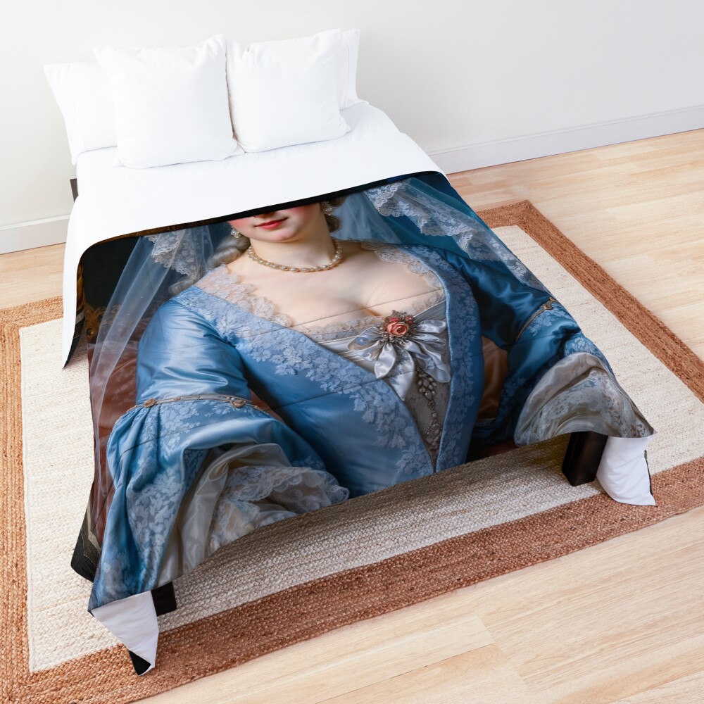 Portrait Of Lady Elena Briventon In A Blue Satin Gown Alluring AI Concept Art by Xzendor7 Decorative Art Print Comforter