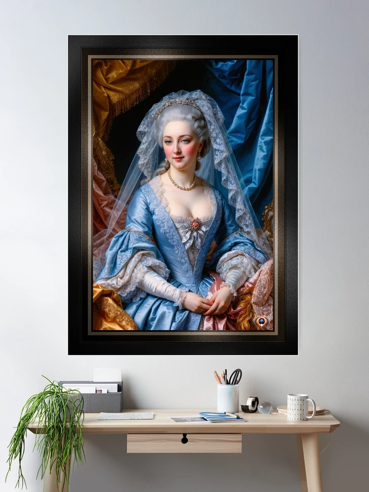 Portrait Of Lady Elena Briventon In A Blue Satin Gown Alluring AI Concept Art by Xzendor7 Wall Decor Poster Art Print
