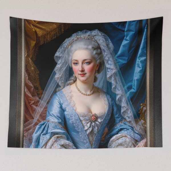 Item preview, Portrait Of Lady Elena Briventon In A Blue Satin Gown Alluring AI Concept Art by Xzendor7 designed and sold by Xzendor7 Digital Art Creations.