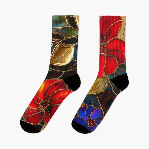 Item preview, "Radiant Floral Splendor: Red and Blue Flowers with Gold Accents" designed and sold by mebraart.