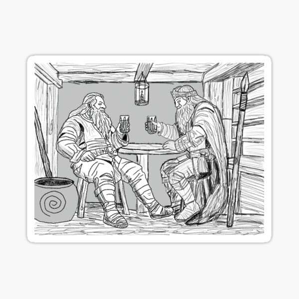 Item preview, The Dagda and Odin having drinks designed and sold by Íseldr’s Wares.