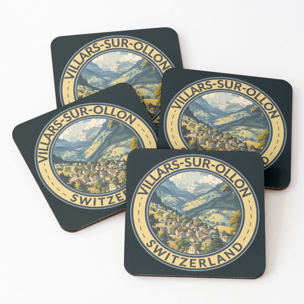 Item preview, Villars-sur-Ollon Switzerland Illustration Travel Art Badge designed and sold by KrisSidDesigns.