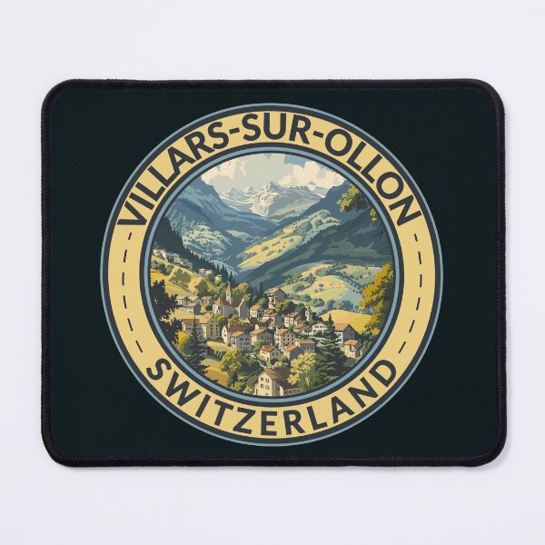 Item preview, Villars-sur-Ollon Switzerland Illustration Travel Art Badge designed and sold by KrisSidDesigns.