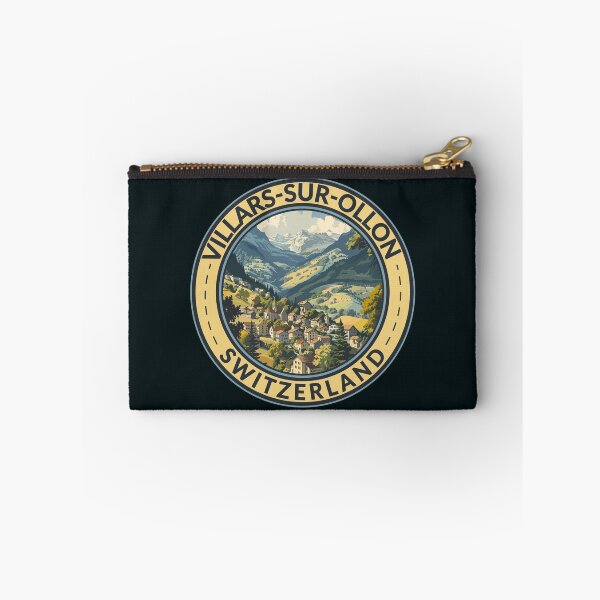 Item preview, Villars-sur-Ollon Switzerland Illustration Travel Art Badge designed and sold by KrisSidDesigns.