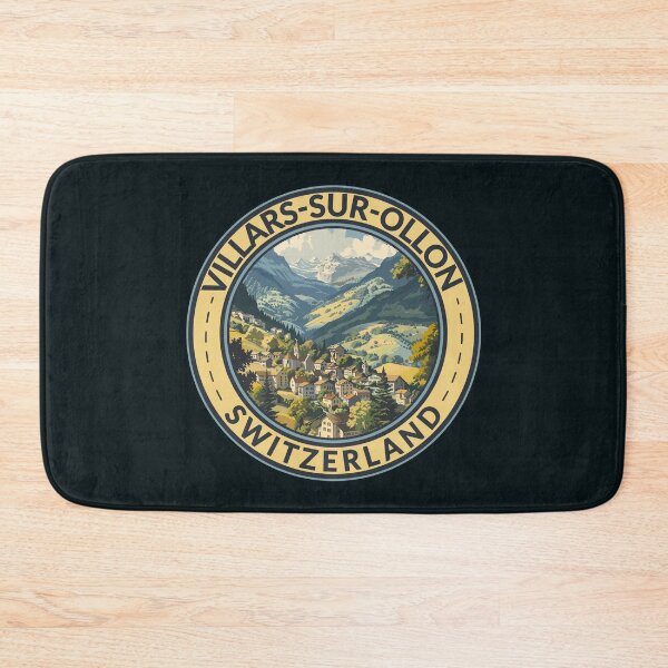 Item preview, Villars-sur-Ollon Switzerland Illustration Travel Art Badge designed and sold by KrisSidDesigns.