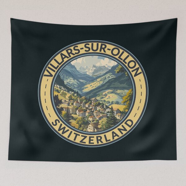 Item preview, Villars-sur-Ollon Switzerland Illustration Travel Art Badge designed and sold by KrisSidDesigns.