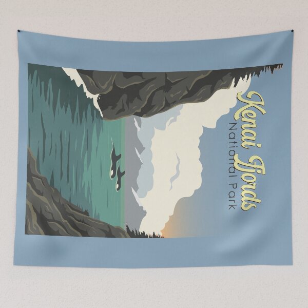 Item preview, Kenai Fjords National Park Illustration Travel Art Vintage designed and sold by KrisSidDesigns.
