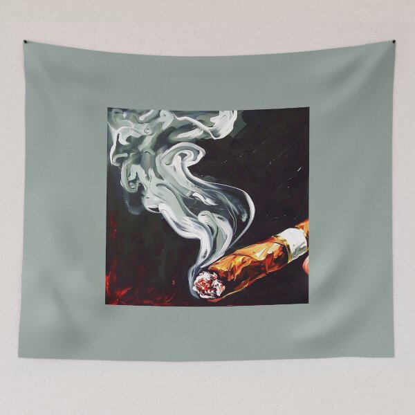 Item preview, Lit Cigar with Swirling White Smoke - Warm Tones Highlight Glowing Ember and Gold Band Against Dark Background designed and sold by OlfactoART Studio.