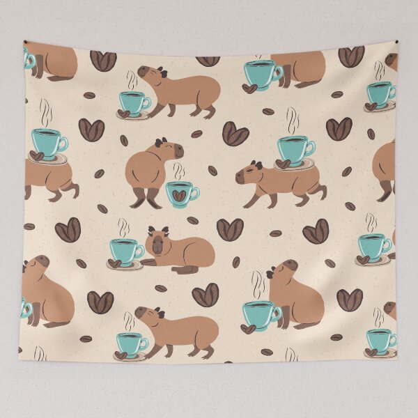Item preview, Funny Capybara with Coffee Seamless Pattern designed and sold by paldronma.