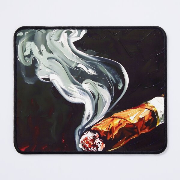 Item preview, Lit Cigar with Swirling White Smoke - Warm Tones Highlight Glowing Ember and Gold Band Against Dark Background designed and sold by OlfactoART Studio.